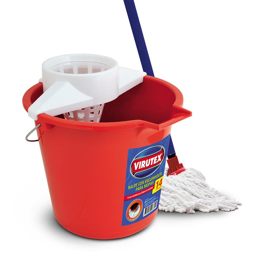 BALDE CON ESCURRIDOR 13L + MOPA #16 CON PALO (CODIGO: 1200361) - VIRUTEX